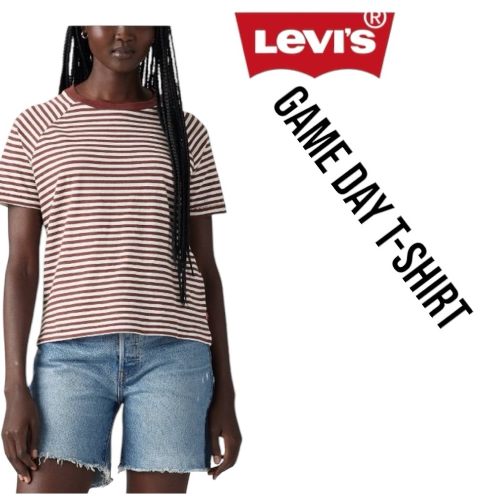 🇺🇸NWT Levi's® Women's Short Sleeve Game Day T-Shirt. BURGUNDY//WHIITE